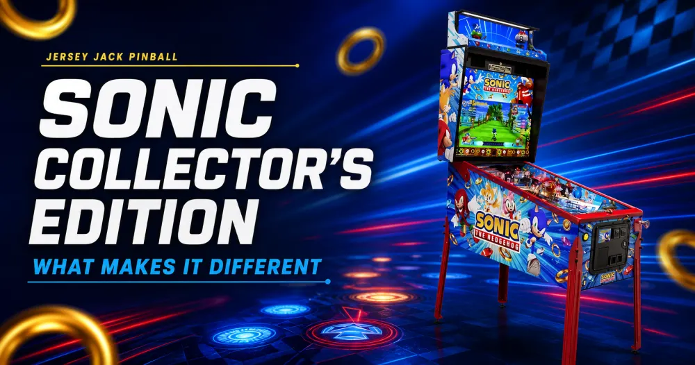 Sonic the Hedgehog Collector's Edition editorial banner with pinball machine and themed artwork