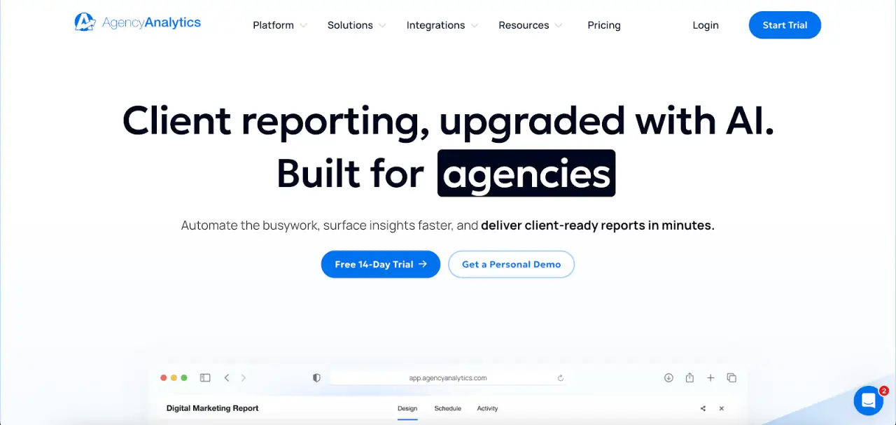 AgencyAnalytics website homepage