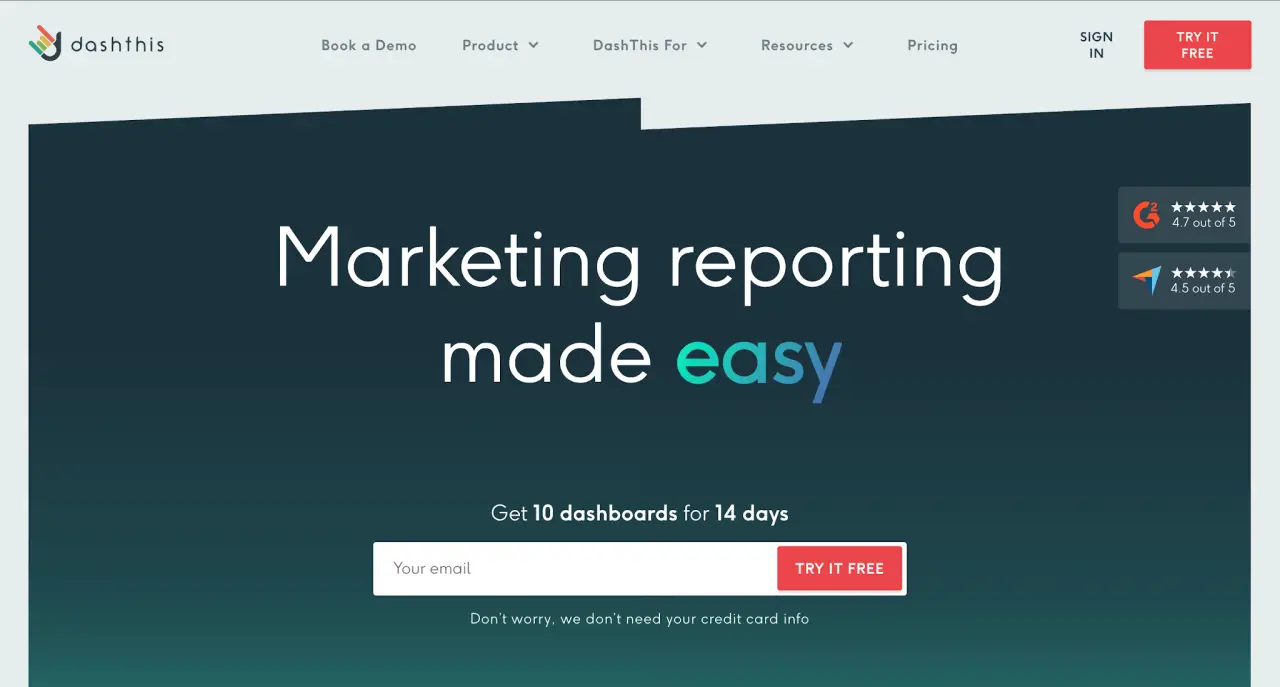 DashThis website homepage