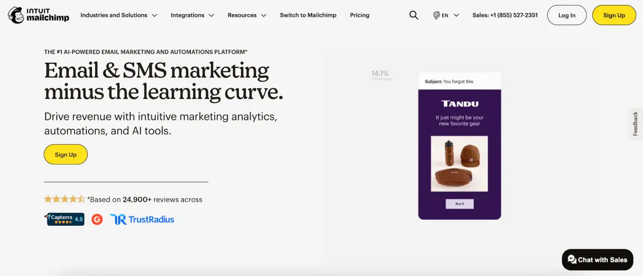 Mailchimp website homepage