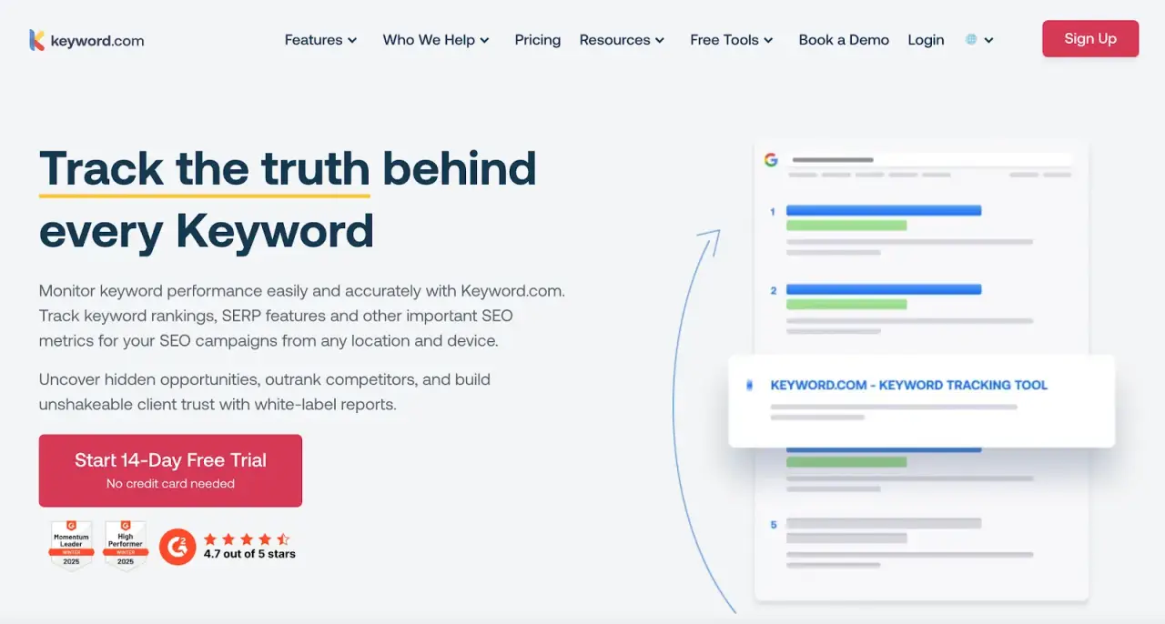 Keyword.com website homepage