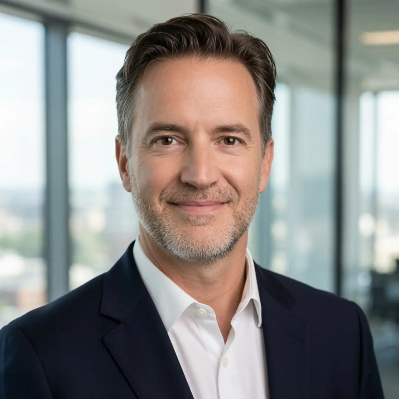 Leighton Smith, CFO at TapClicks, smiling in a black blazer