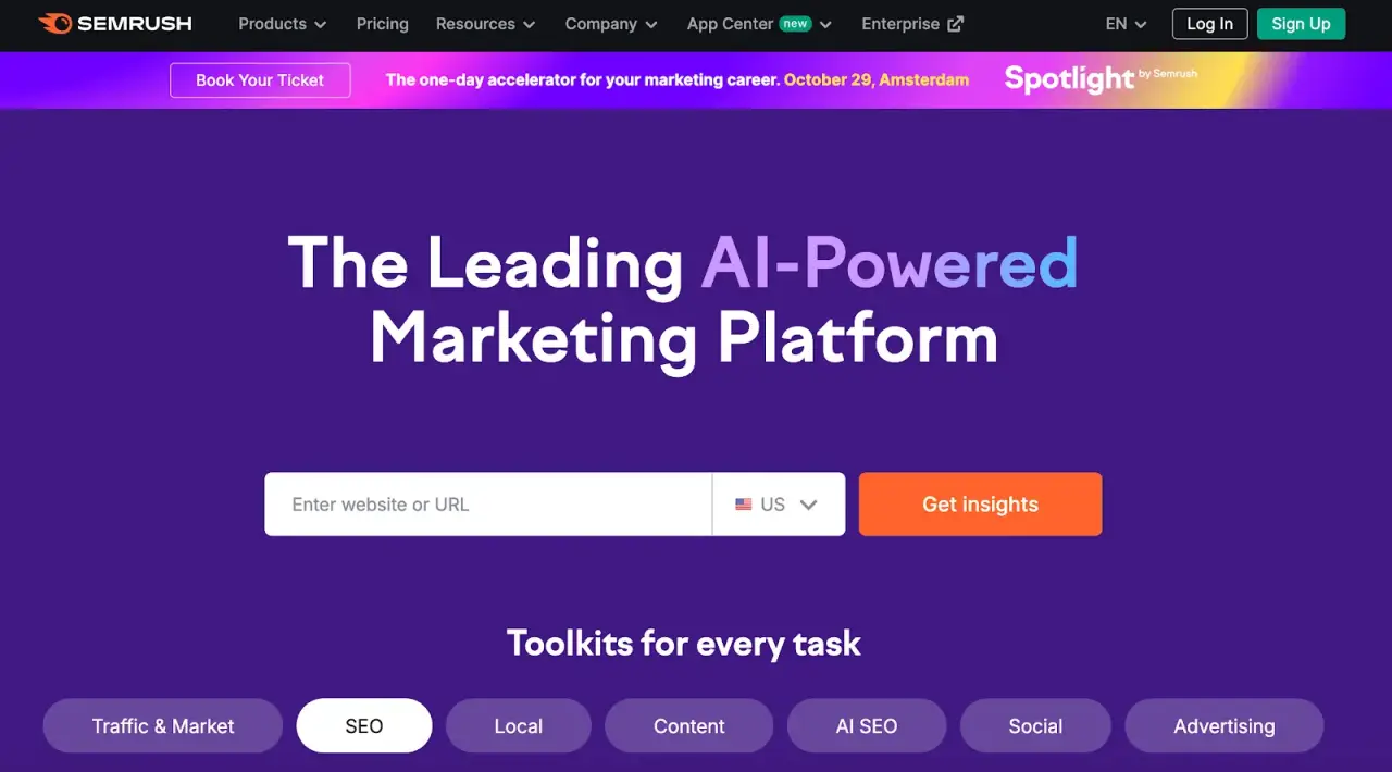 SEMrush website homepage