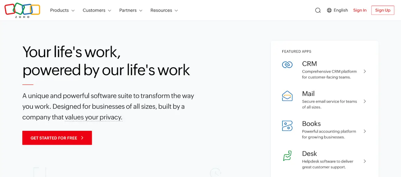 Zoho Analytics website homepage