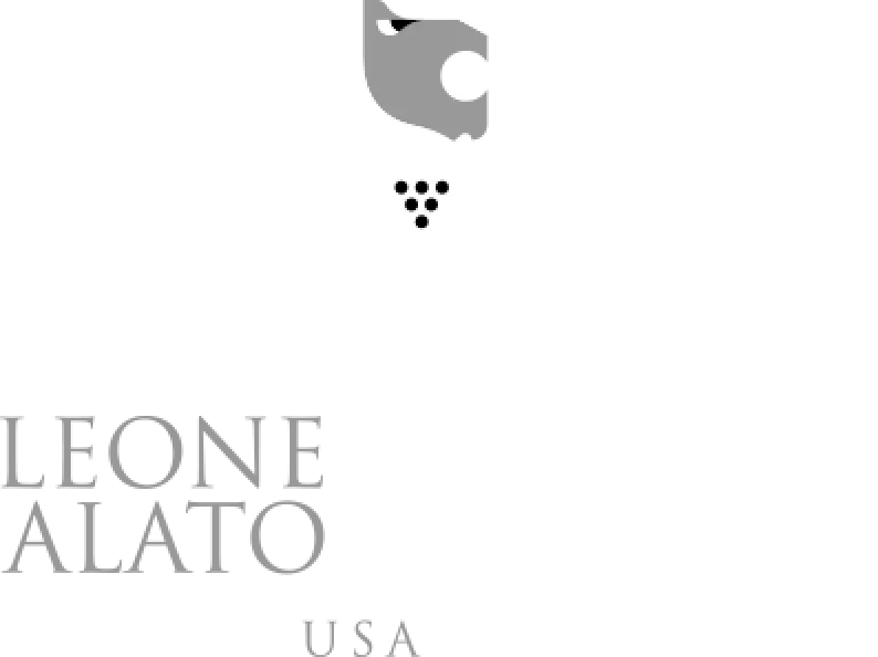 logo with a stylized lion's with head a cluster of dots text leone alato usa wine and spirits