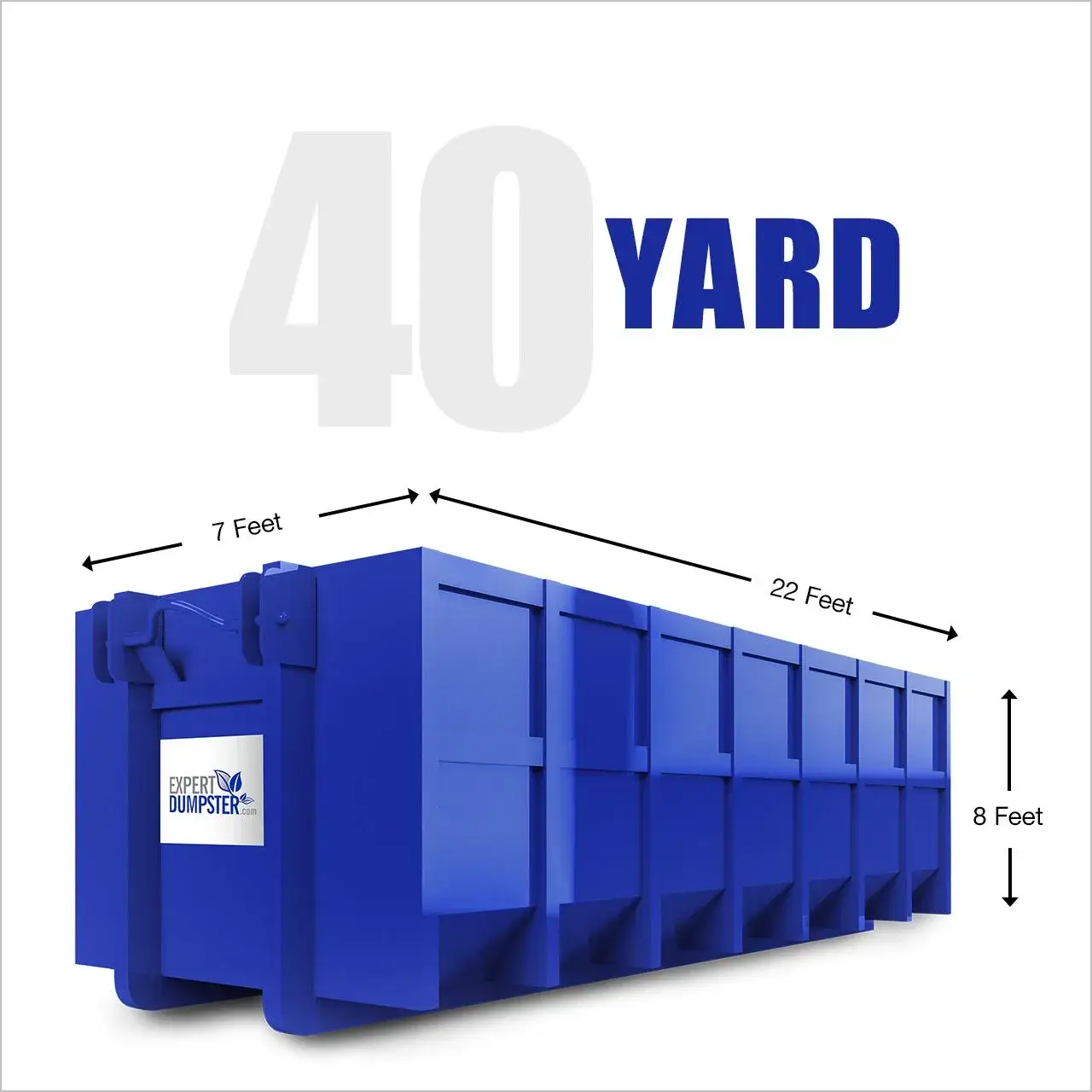large blue dumpster labeled 40 yard