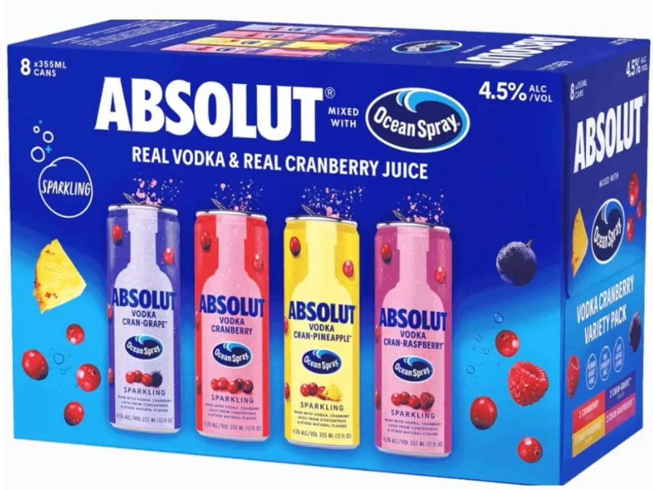 Absolut Cocktails Ocean Spray Vodka Cranberry & Sparkling Water 8 Pack 355ml