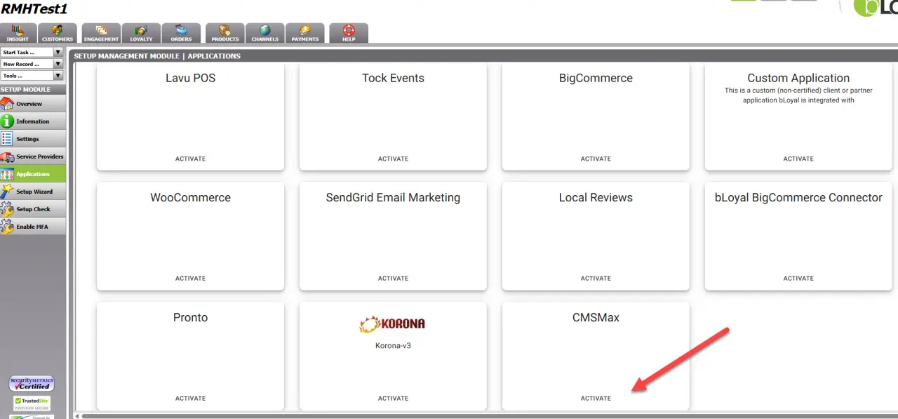 CMS Max activation in bLoyal Director Applications area