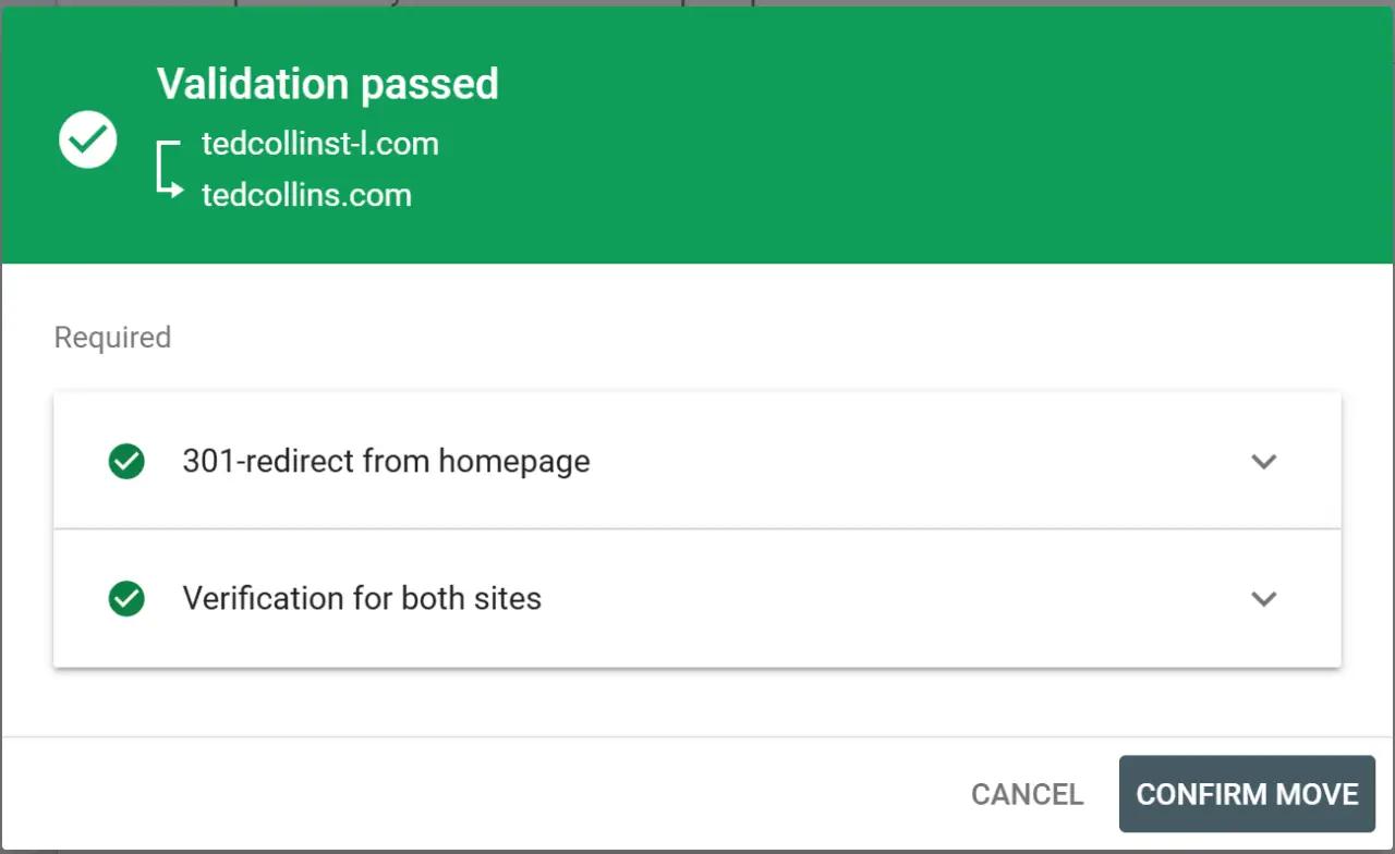 Domain Redirect Google Search Console Success