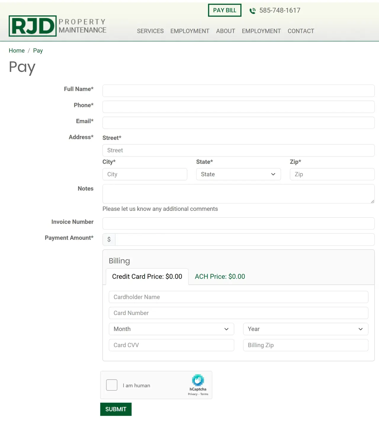 CMS Max payment form collecting customer and payment information for an online bill payment