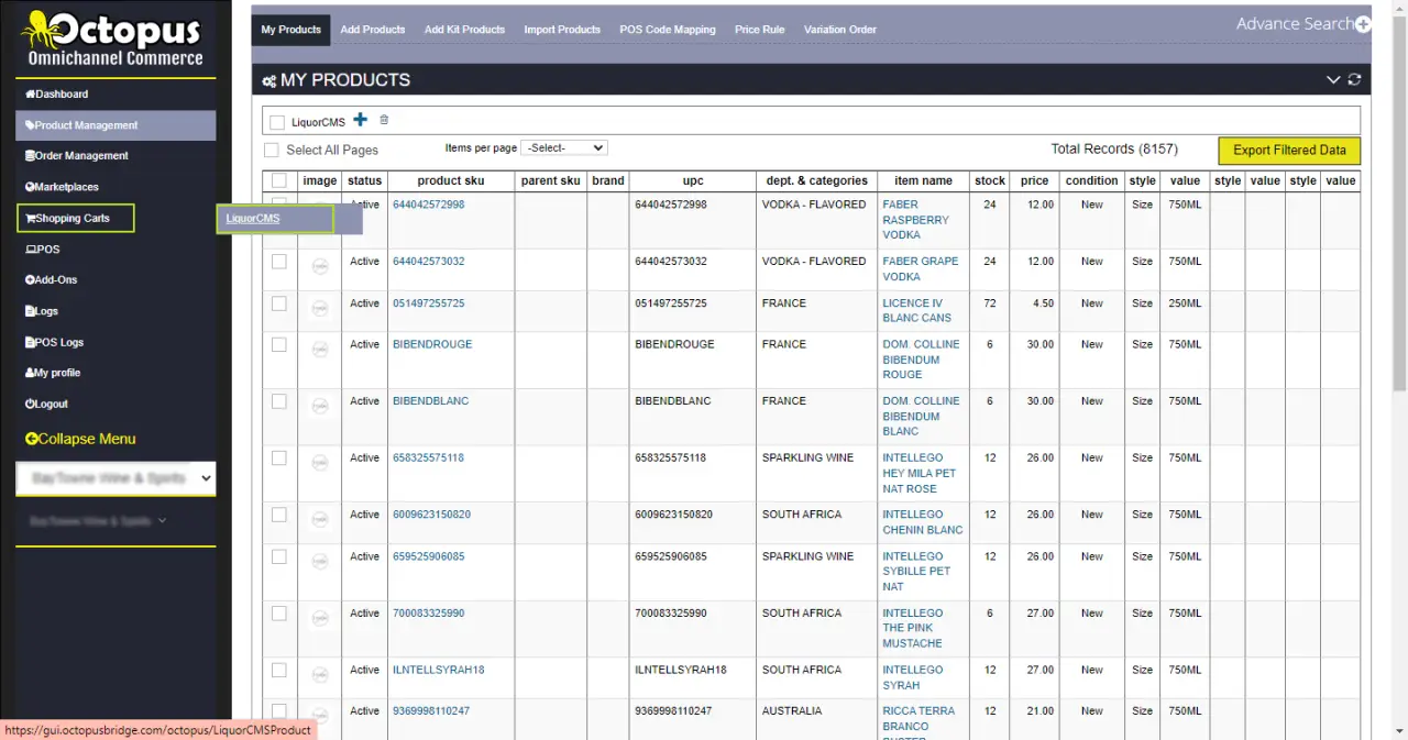 Octopus Bridge shopping cart selection for CMS Max