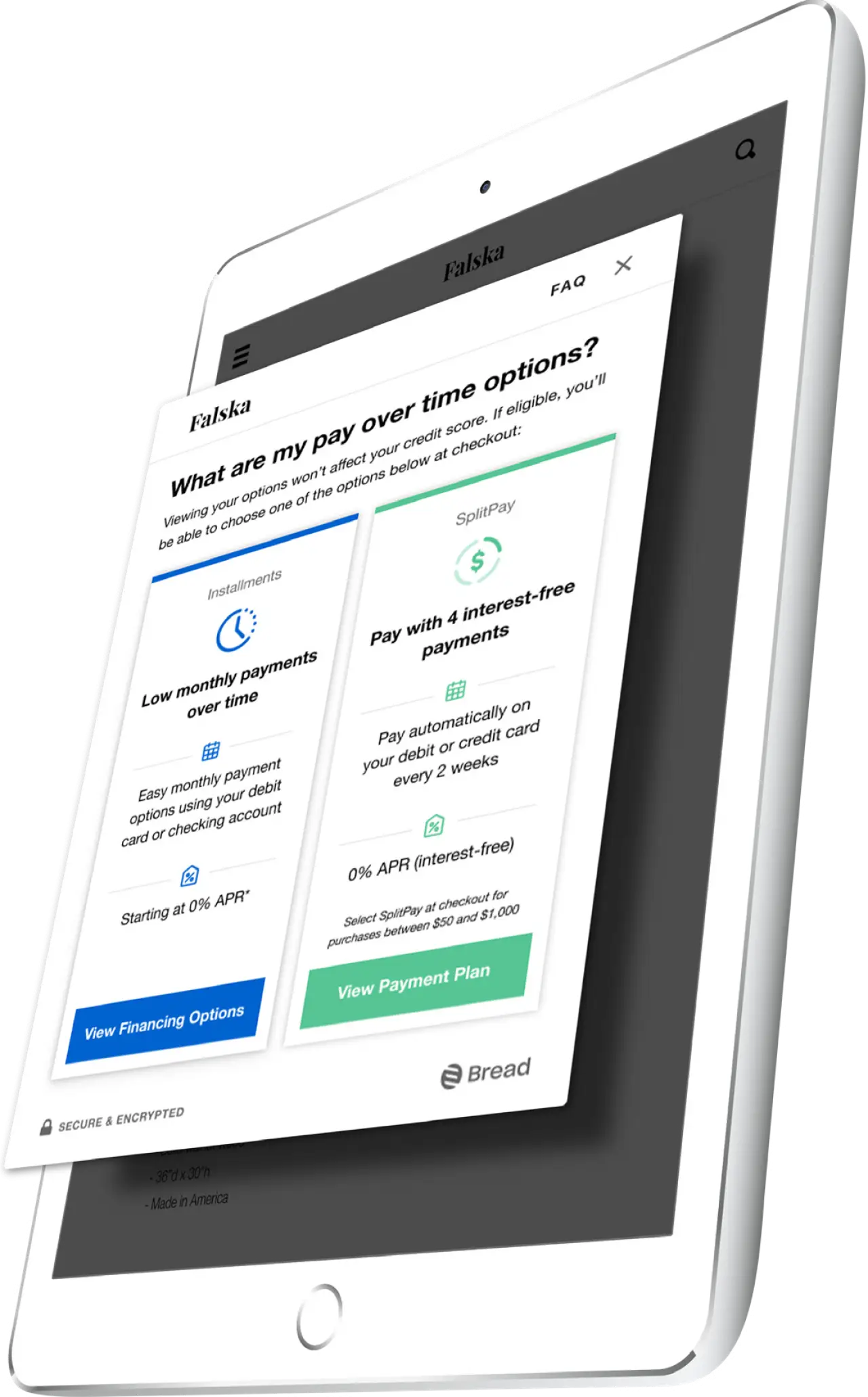 Bread financing checkout on a tablet