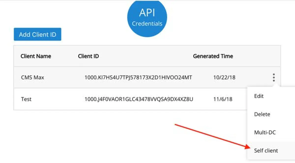 Zoho API Credentials