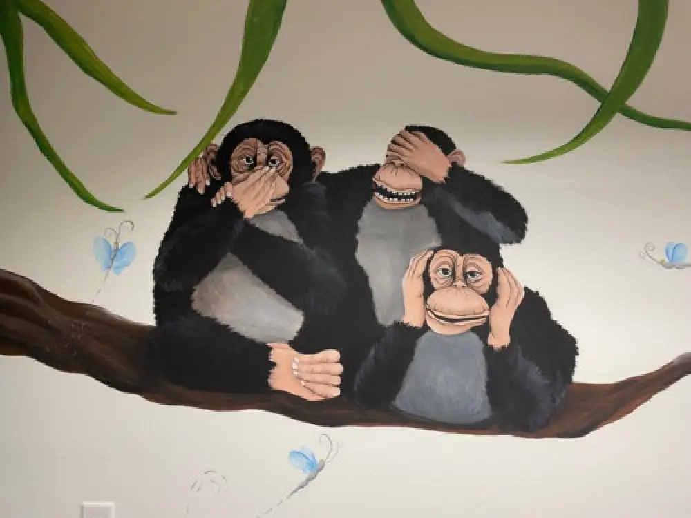 Three monkey mural at Eastside Pediatric Dental.