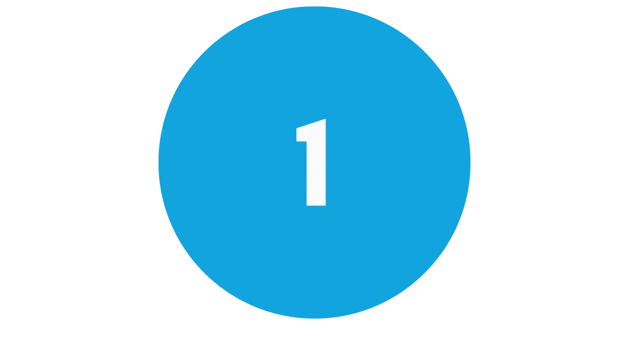 A large blue circle with a white number 1 centered inside, on a light gray background.