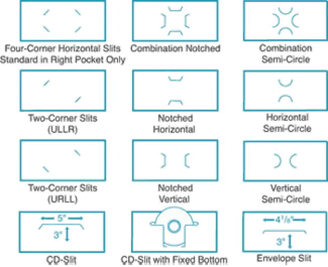 Die cut/business card slit options