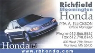 Richfield Bloomington Honda Business Card