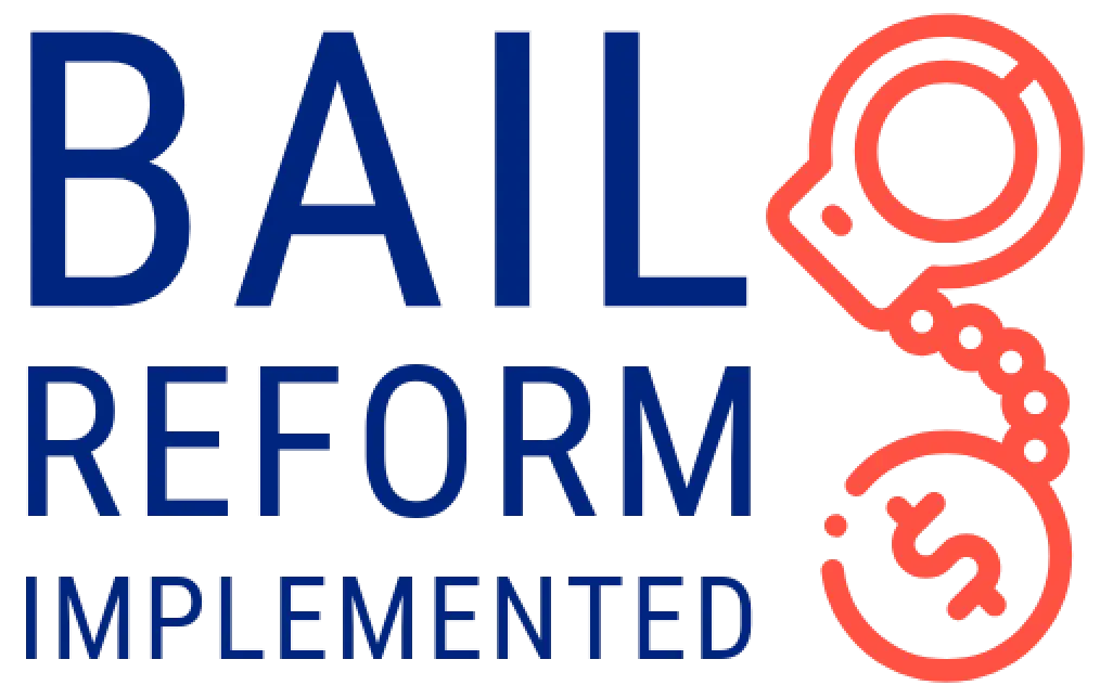 Bail reform implemented, with an open pair of handcuffs.