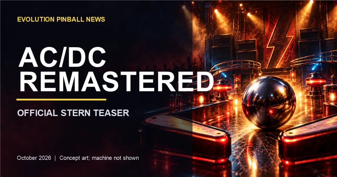 Original rock-concert and pinball concept art for the AC/DC Remastered teaser; not the actual machine
