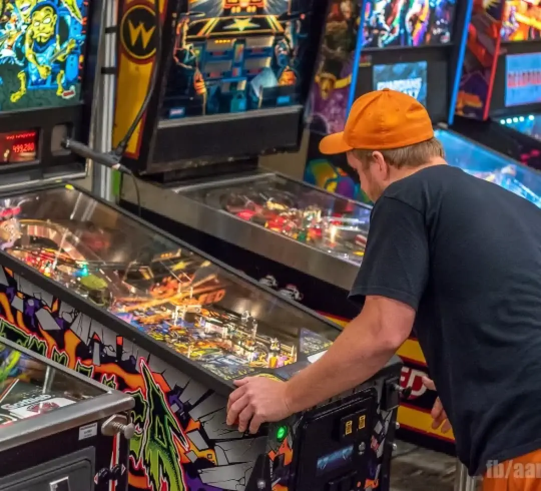 Rows of machines at the Cleveland Pinball and Arcade Show