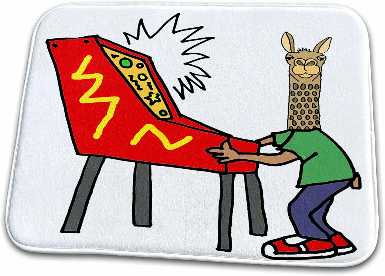 3dRose Bathroom Bath Rug Mat - Funny Cute Llama Playing Pinball or Video Games Cartoon Sports and Hobbies