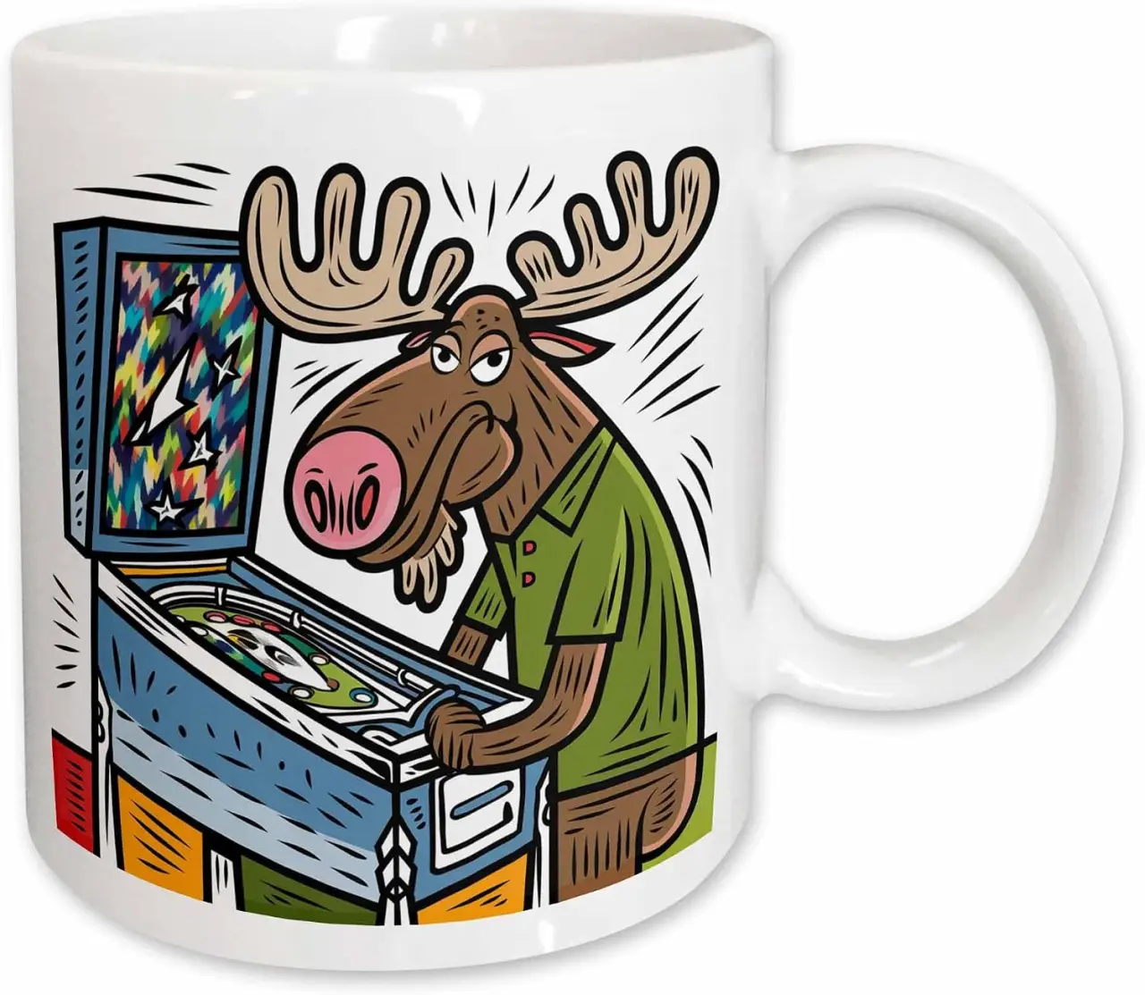 3dRose Funny Cool Colorful Moose Playing Pinball Machine Game Graffiti Art 11oz Mug