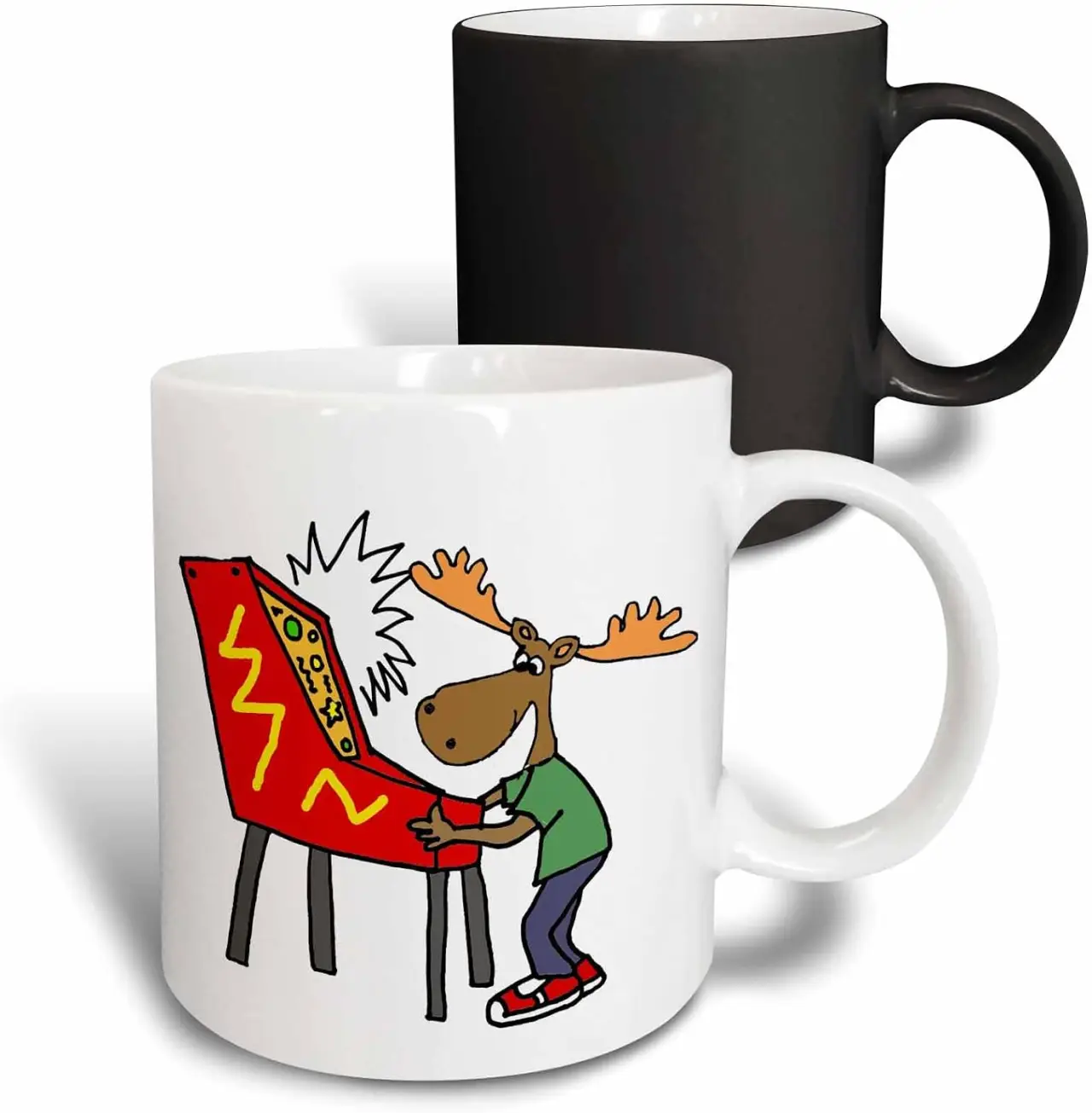 3dRose Funny Moose Playing Pinball Game Cartoon 11oz Magic Transforming Mug