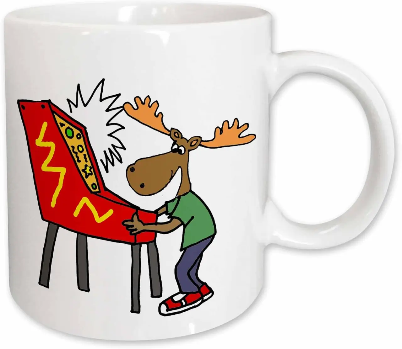 3dRose Funny Moose Playing Pinball Game Cartoon 15oz Mug