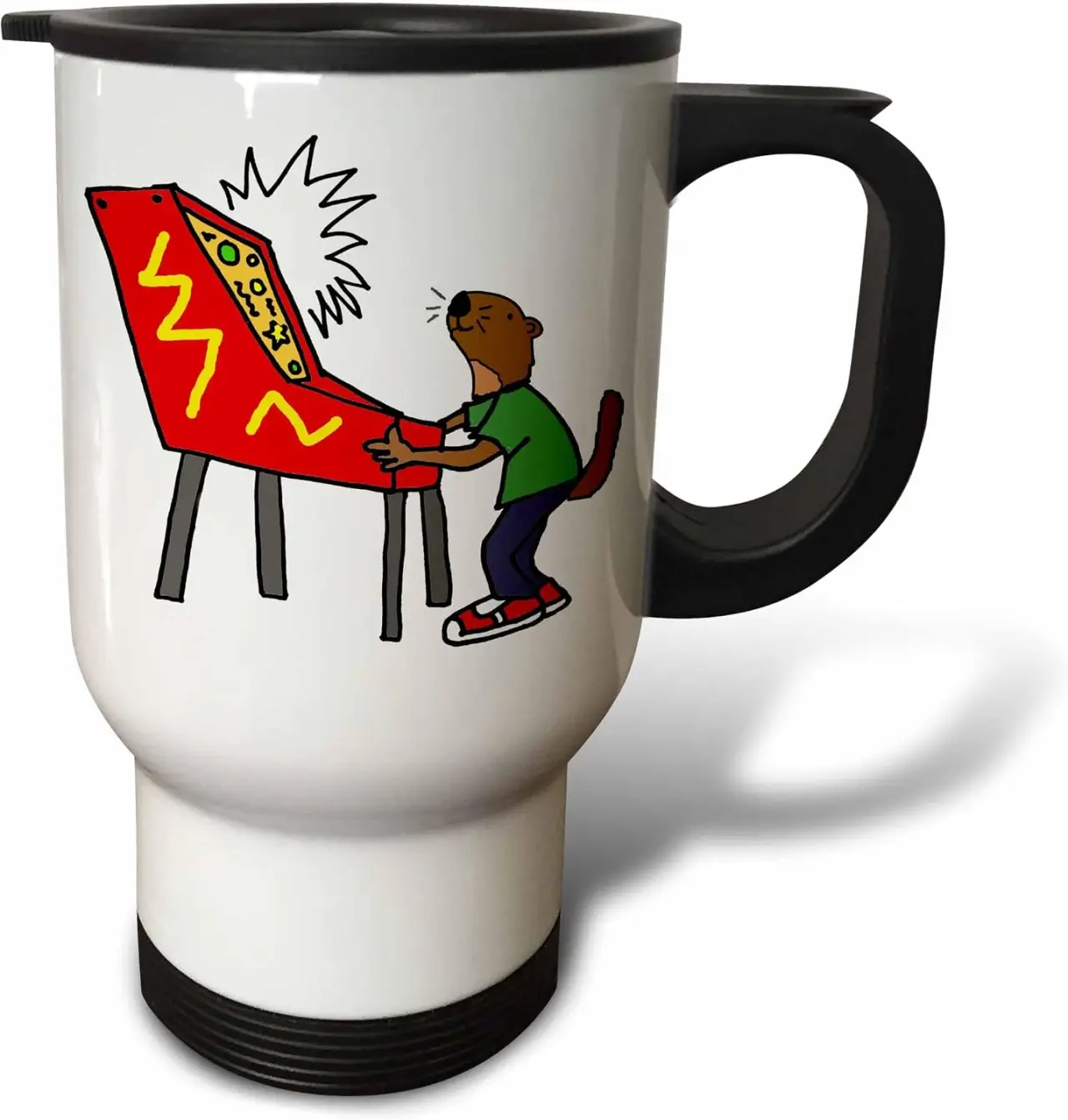 3dRose Funny Sea Otter Playing Pinball Game Cartoon 14oz Stainless Steel Travel Mug