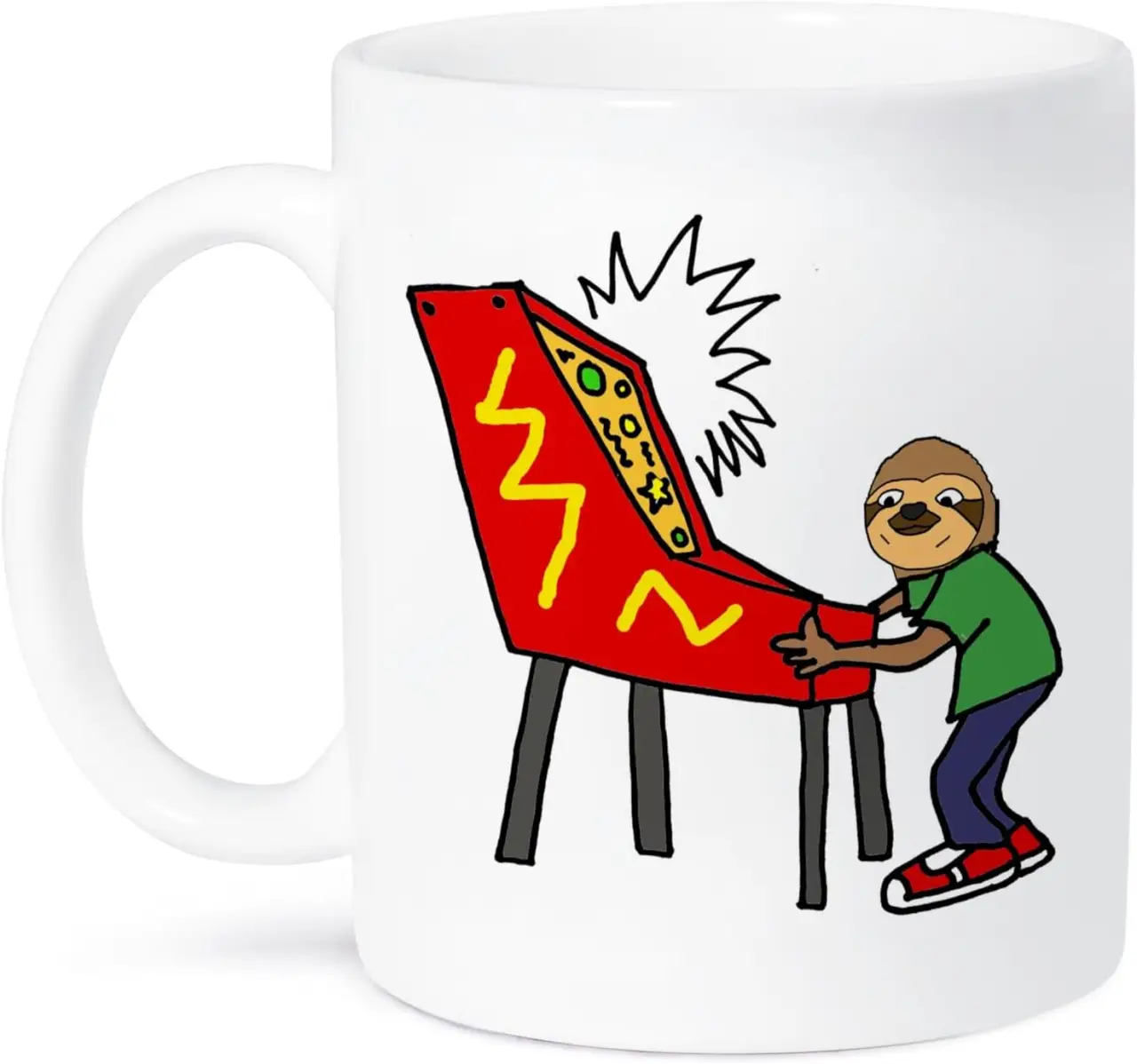 3dRose Funny Sloth Playing Pinball Game Cartoon 15oz Mug
