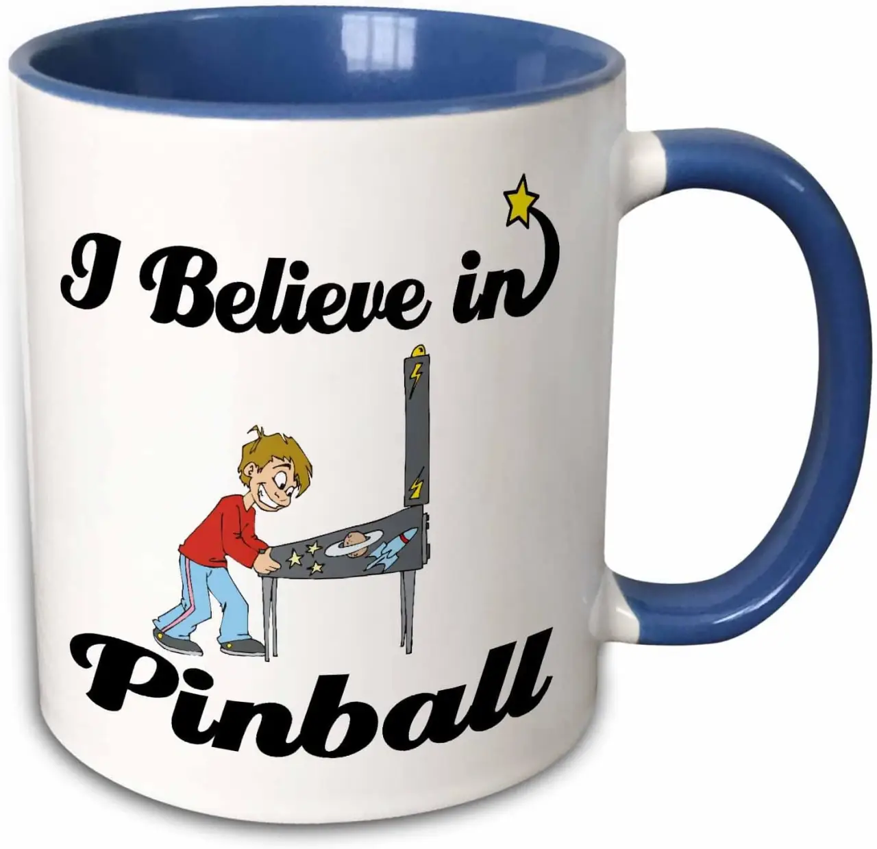3dRose I Believe In Pinball 15oz Two-Tone Blue Mug