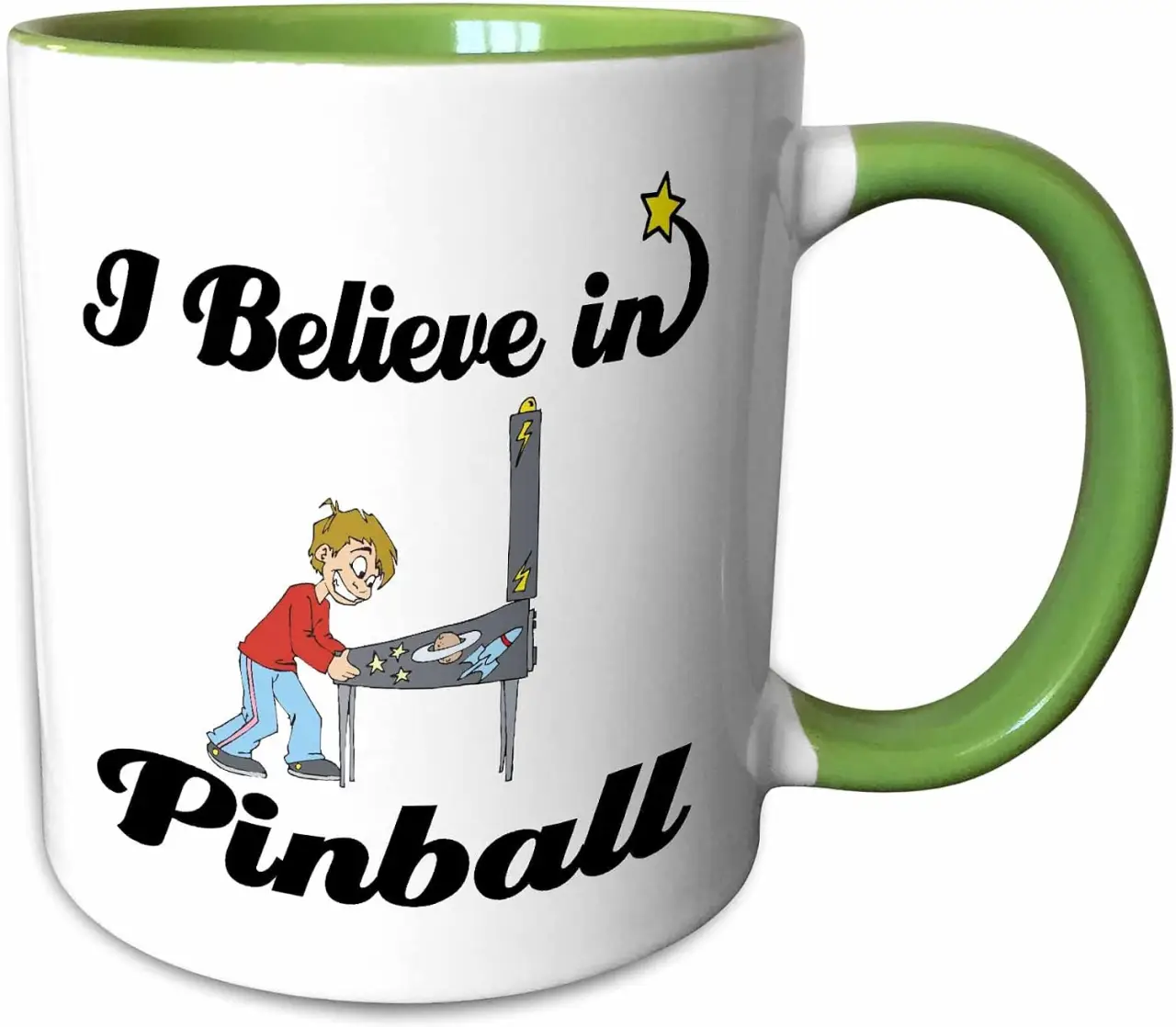 3dRose I Believe In Pinball 15oz Two-Tone Green Mug