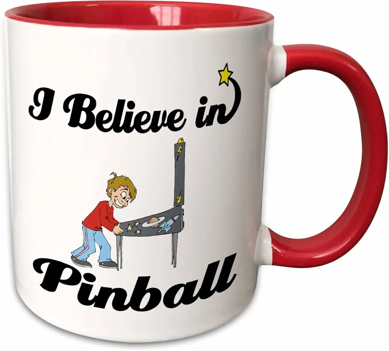 3dRose I Believe In Pinball 15oz Two-Tone Red Mug