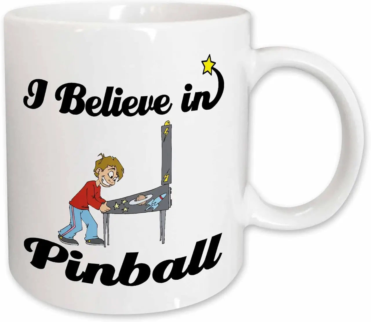3dRose I Believe In Pinball Ceramic Mug, 15 oz, White