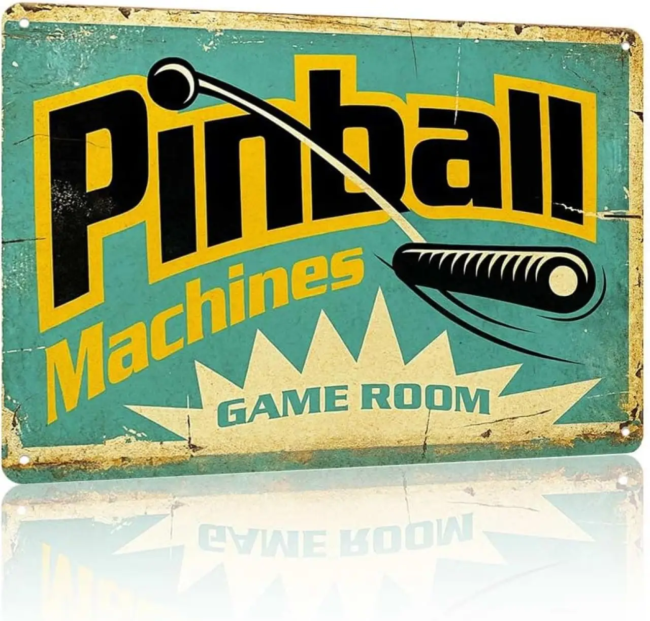 Aluminum 8X12in Sign Vintage Pinball Machines Game Room Wall Decor Retro Style Weathered Metal Classic Arcade Themed Plaque Home Bar Man Cave Garage Indoor Outdoor Display Home Decor