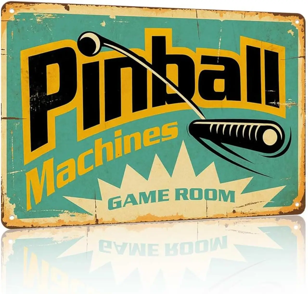 Aluminum 8X12in Sign Vintage Retro Style Pinball Machines Game Room Wall Decor Classic Arcade Themed Metal Plaque Home Bar Man Cave Garage Indoor Outdoor Hanging Art Display Home Decor