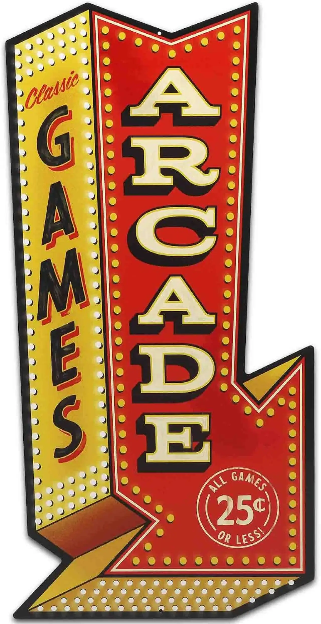 Arcade Games Arrow Metal Sign - Vintage Arcade Sign for Game Room or Man Cave