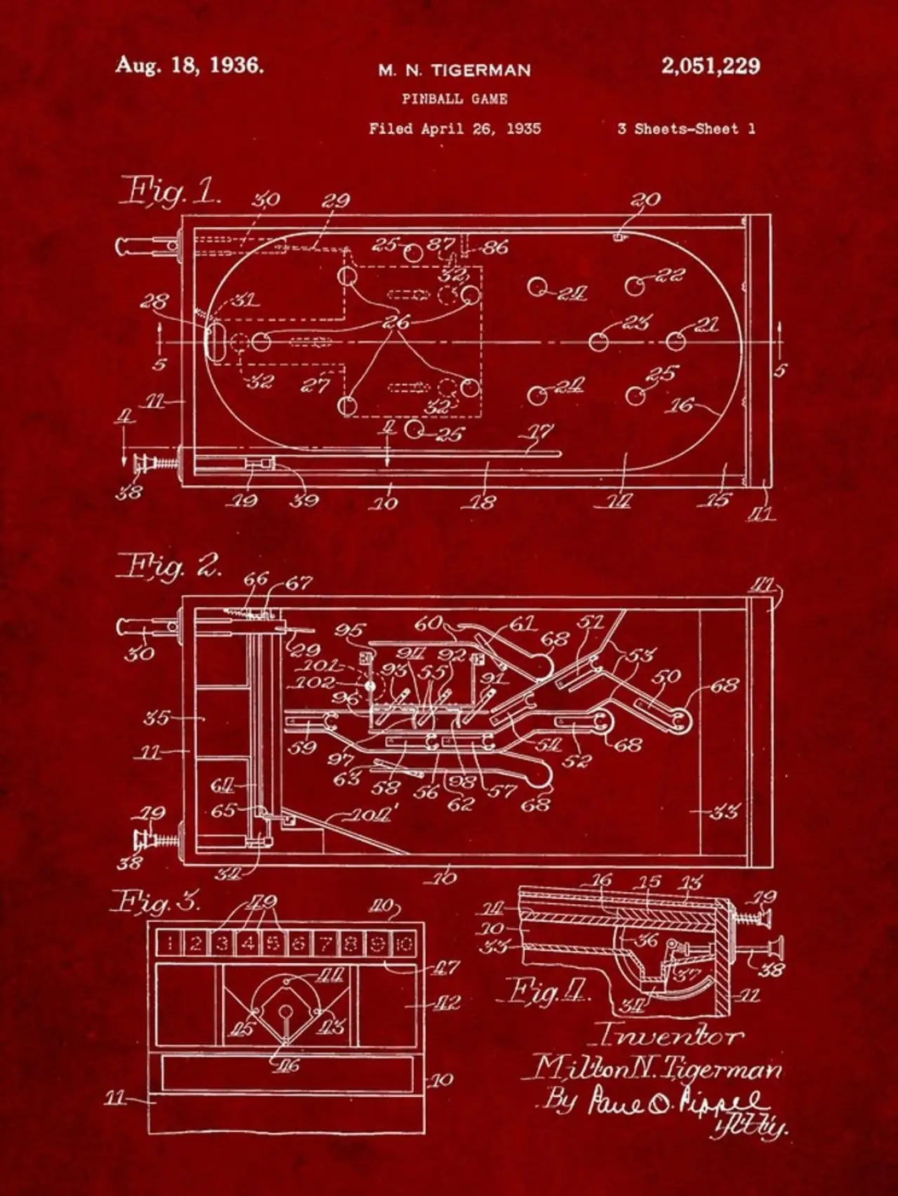 ART.COM Wall Art Print Pinball Machine Patent by Cole Borders, 12" x 16"