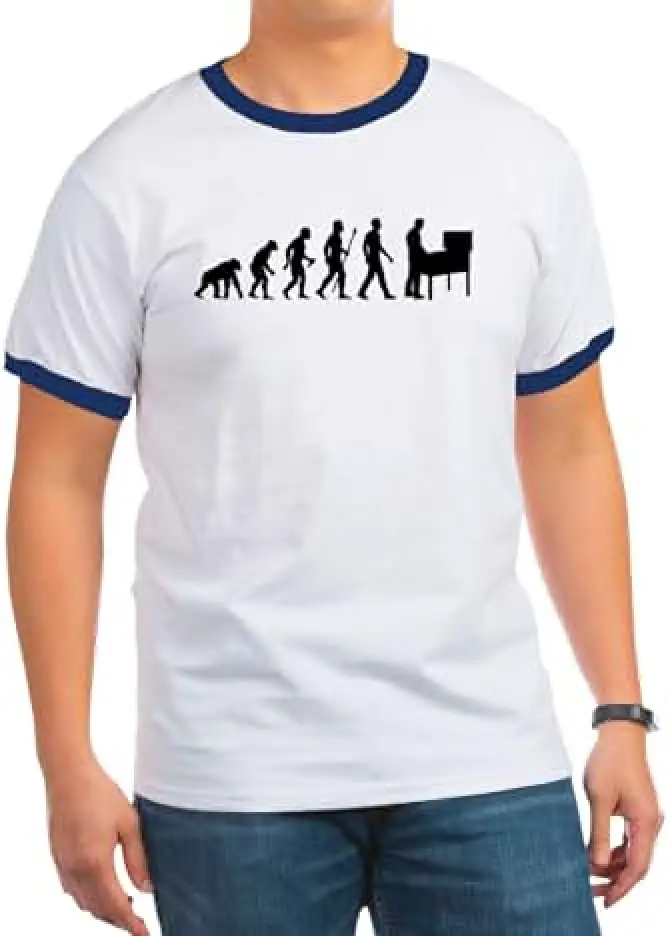 CafePress Pinball Evolution Funny Shirt T Shirt Men's Ringer Vintage Graphic T-Shirt