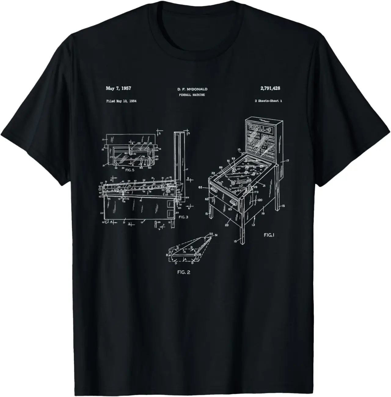 Classic Retro Pinball Design - Pinball Patent - Gift T-Shirt