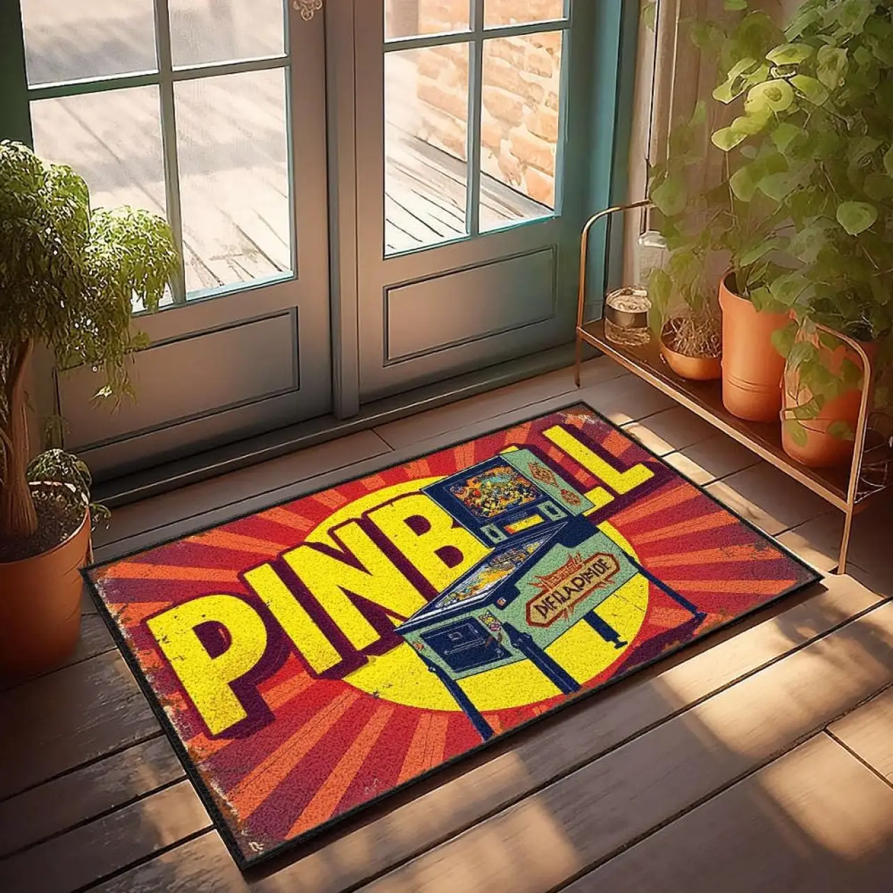 Door Mats Outdoor Large Vintage Pinball Machine Ad Doormat Patio Bar Accessories Outdoor Mat Large(65X90CM)
