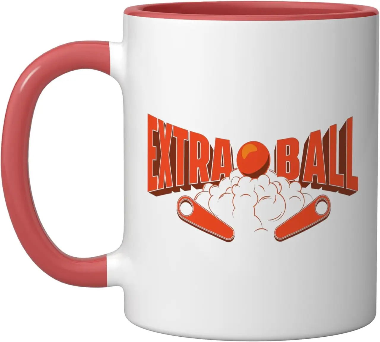 Extra Ball - Retro Vintage Multiball Pinball Arcade Game Ceramic Mug, Red/White, 11oz