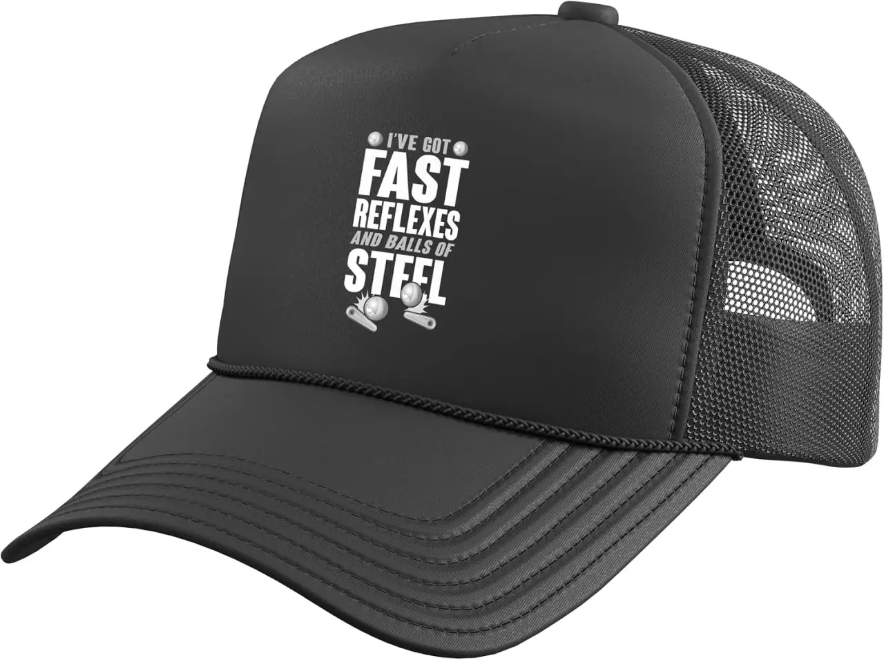 Fast Reflexes and Balls of Steel Pinball Wizard Trucker Hat with Adjustable Mesh Back