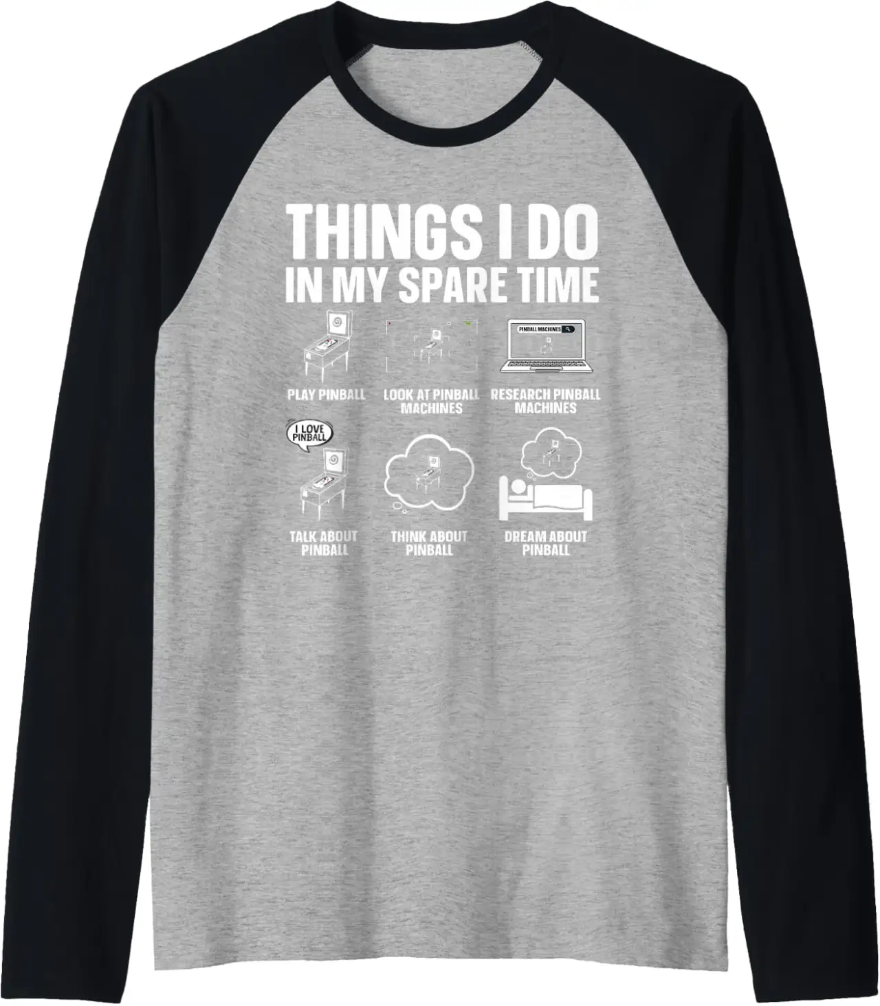 Funny Pinball Art for Men Women Kids Pinball Lovers Pinball Raglan Baseball Tee