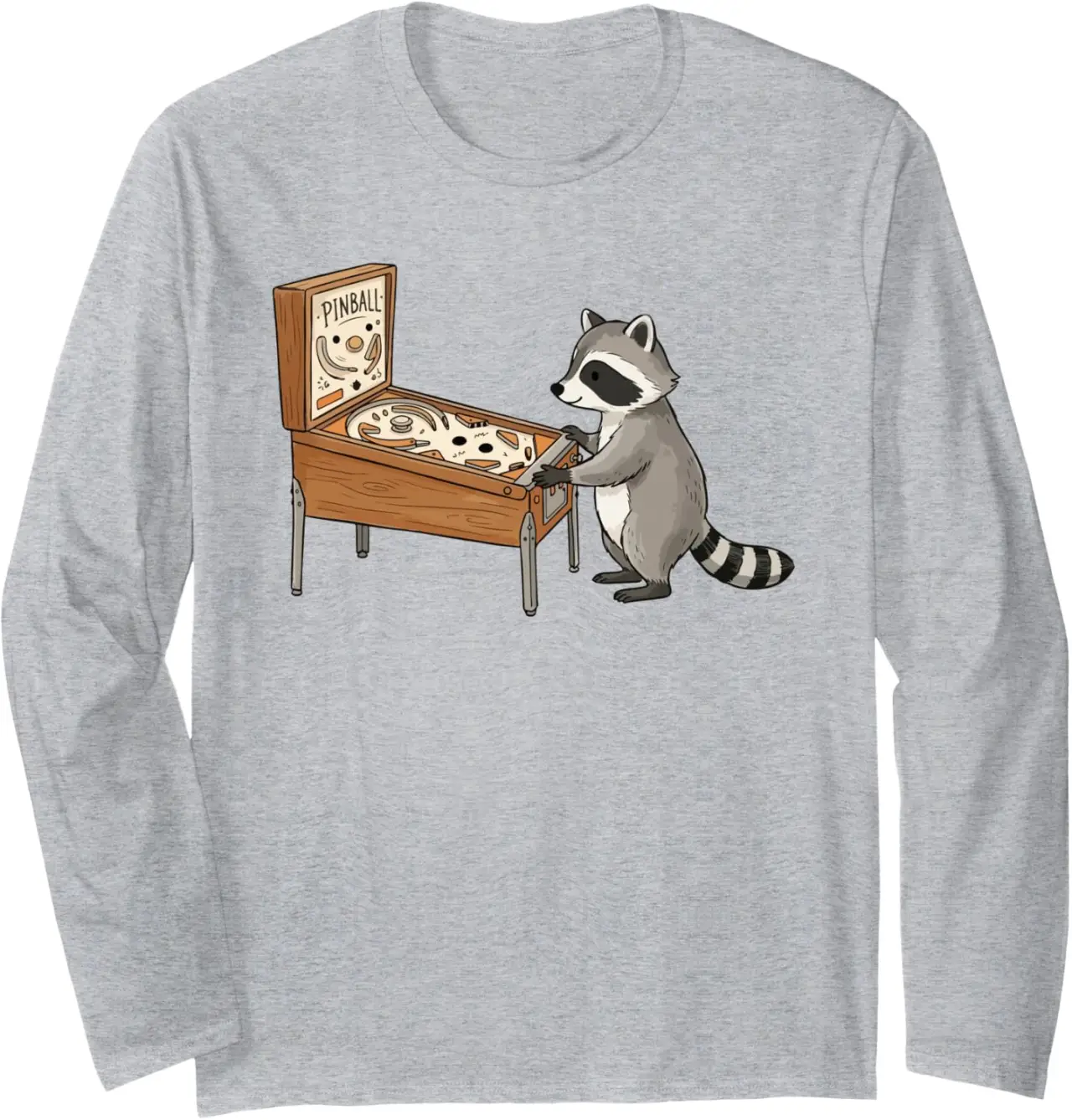 Funny Pinball Raccoon Arcade Gamer Retro Gaming Cute Design Long Sleeve T-Shirt