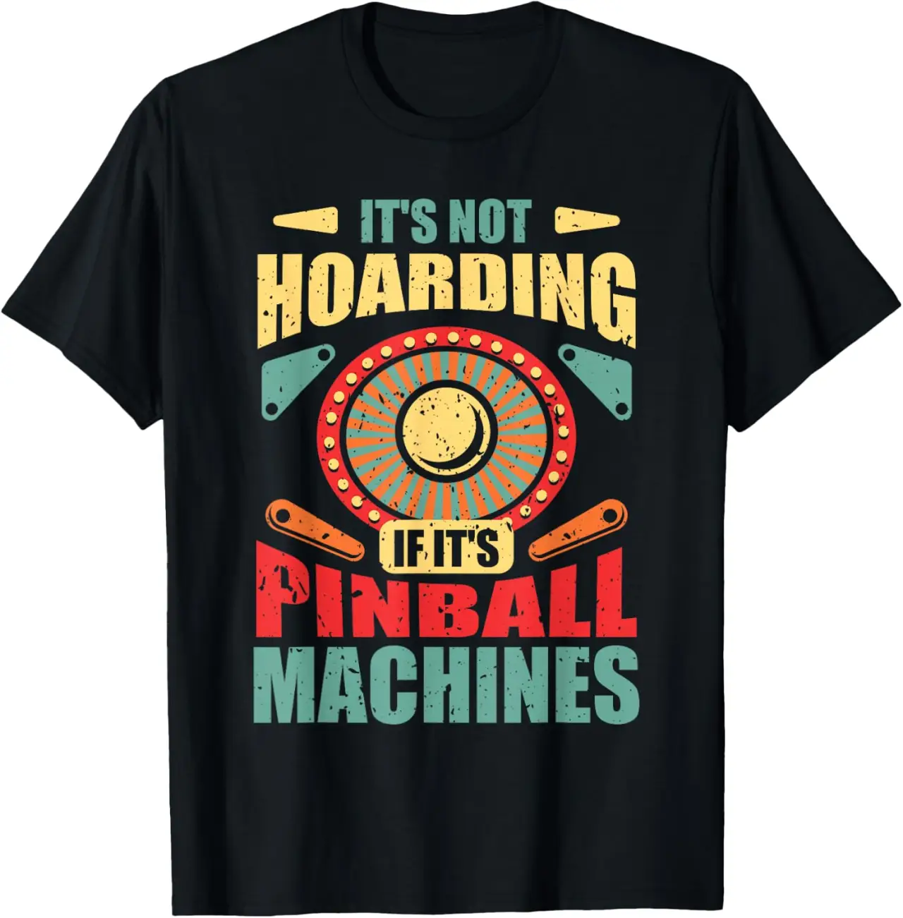 Funny Vintage Pinball Gamer Flipper Flipping Ball Lover Gag T-Shirt, Small, Black