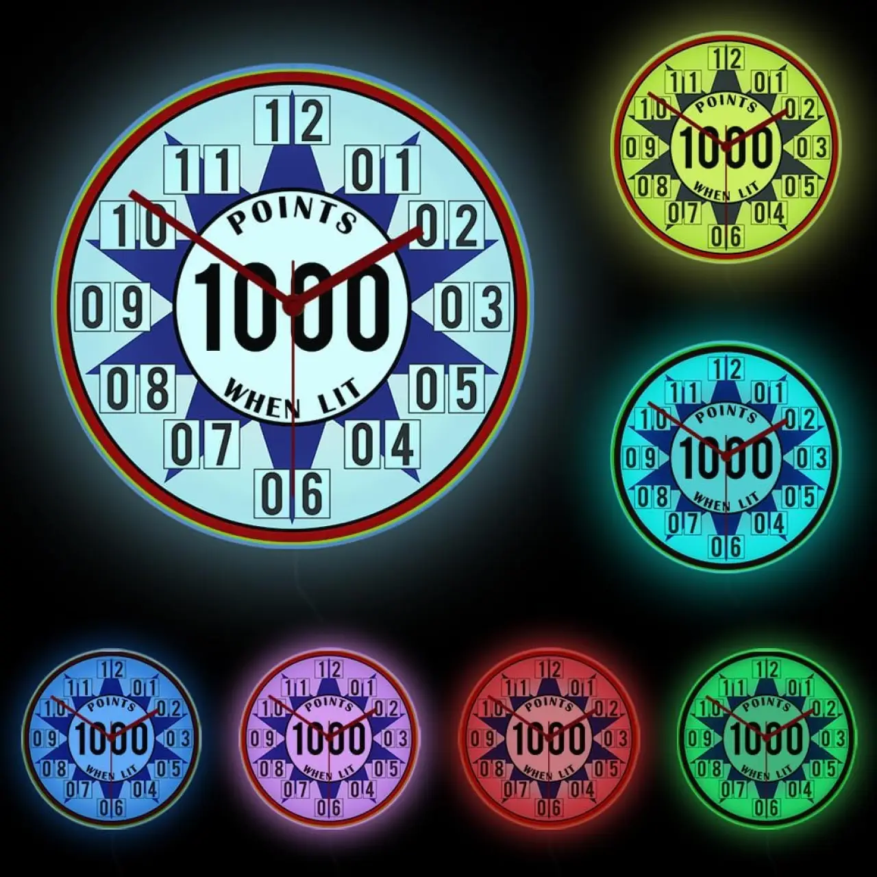 Geek Alerts 1000 Points Pinball 12 Inch LED Backlight Neon Sign Wall Clock, Arcade Pinball Points Display Colorful Glow In Dark Silent Quartz Wall Clock for Game Room Bar Arcade Decor Arcade Fans Gift