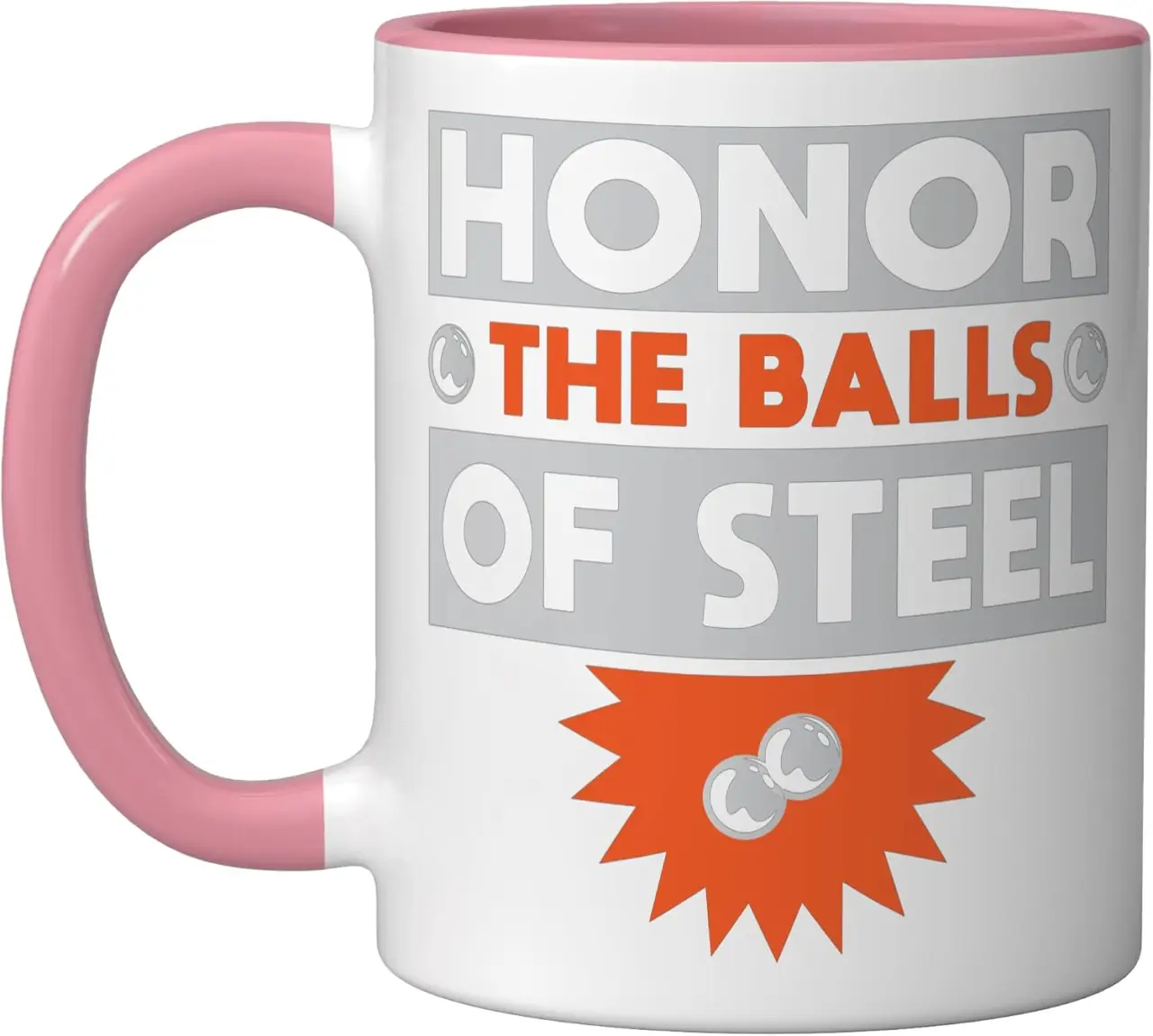 Honor The Balls Of Steel Pinball Machine Arcade Game Ceramic Mug, Pink/White