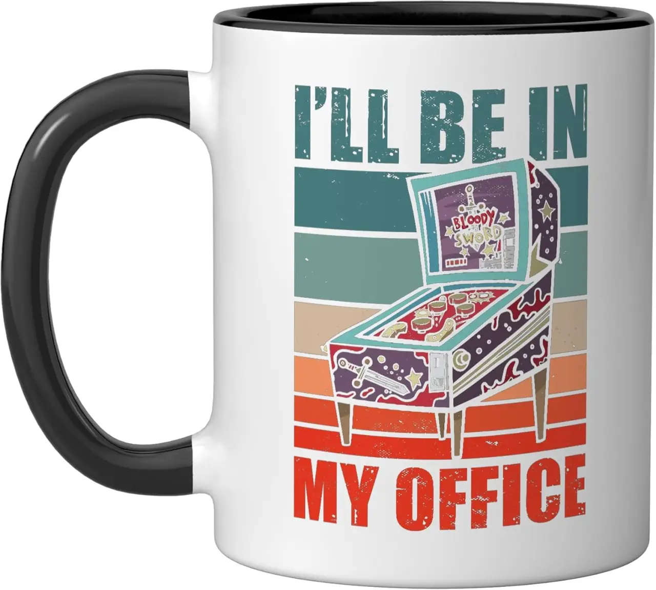 I'll Be In My Office Retro Arcade Game Pinball Machine Gamer Ceramic Mug, Black/White, 11oz