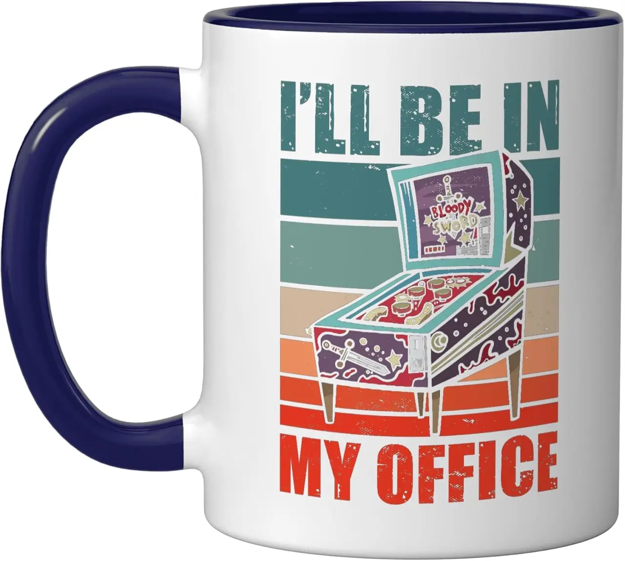 I'll Be In My Office Retro Arcade Game Pinball Machine Gamer Ceramic Mug, Dark Blue/White, 11oz